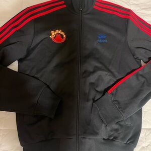 Adidas Black Embroider Barcelona Track Jacket with Red Stripes Almost New Small
